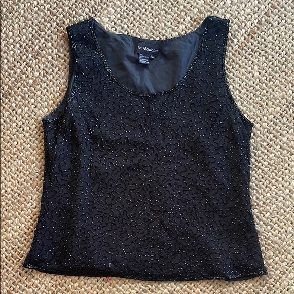 Vintage Black Beaded Sleeveless Top - Picture 1 of 3